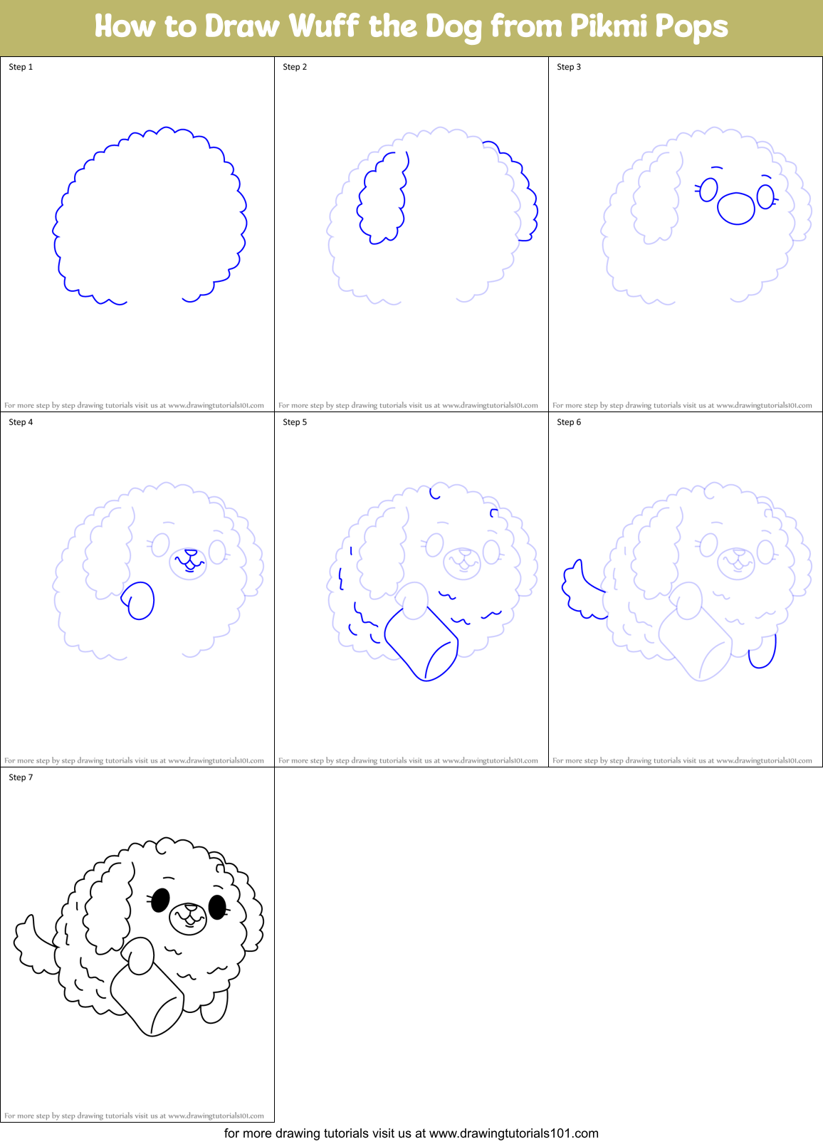 How to Draw Wuff the Dog from Pikmi Pops Printable Step by Step