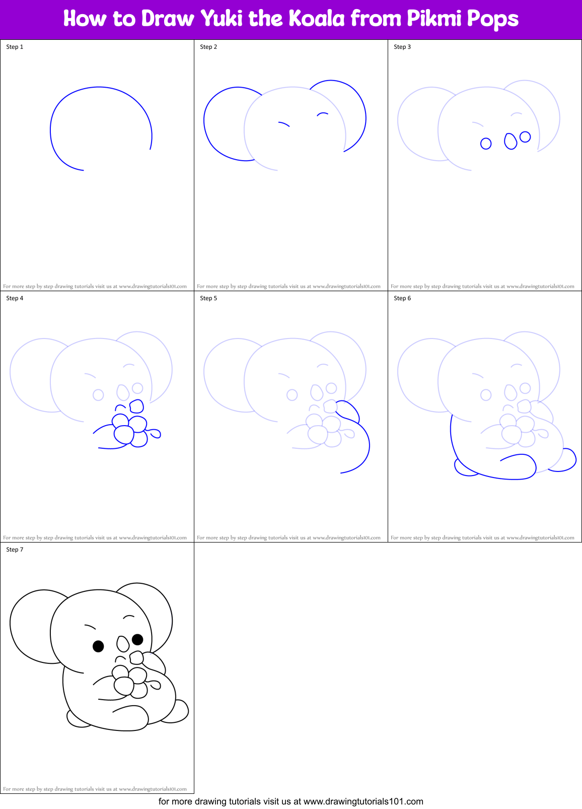 How to Draw Yuki the Koala from Pikmi Pops Printable Step by Step
