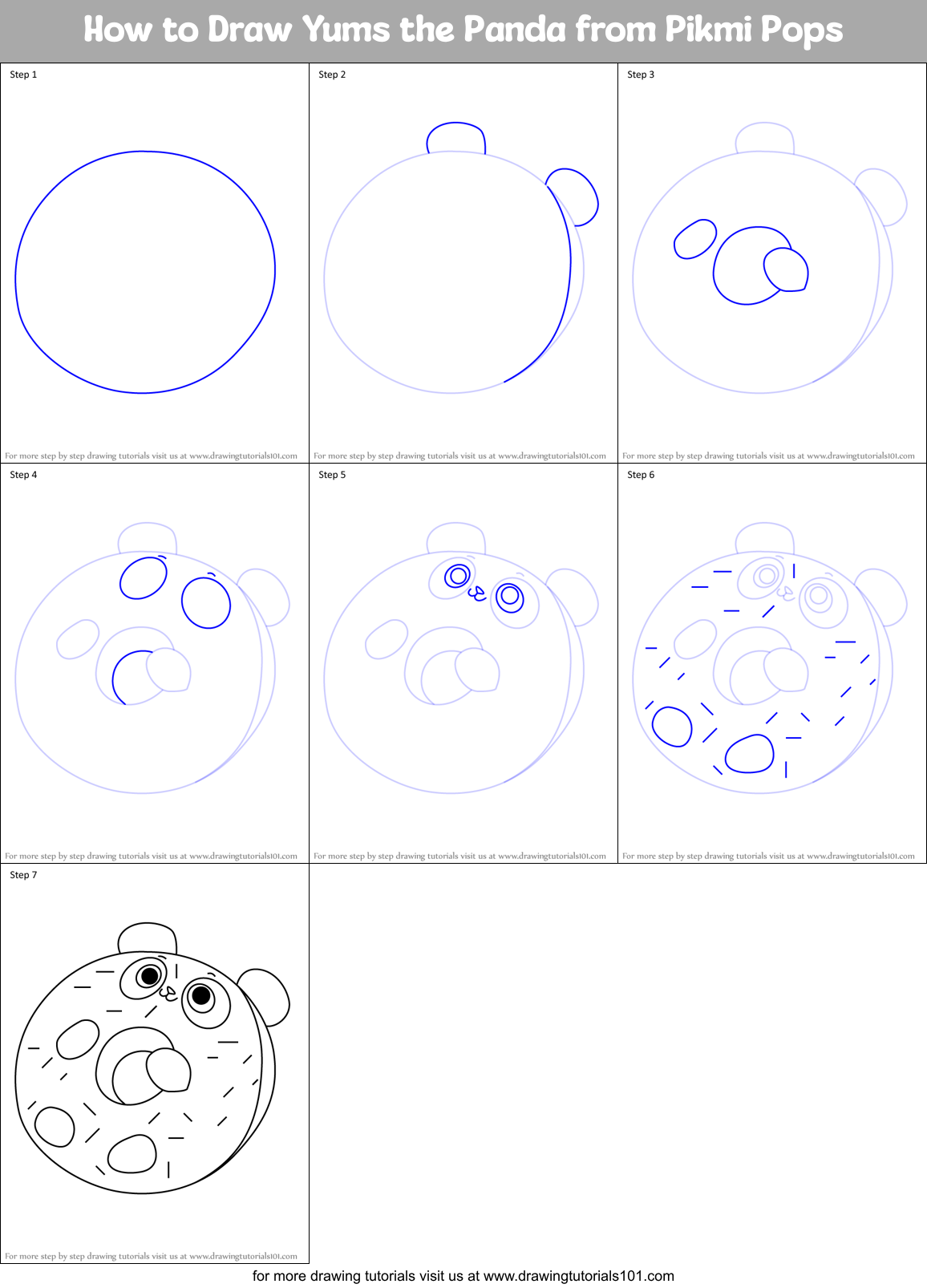 How to Draw Yums the Panda from Pikmi Pops Printable Step by Step