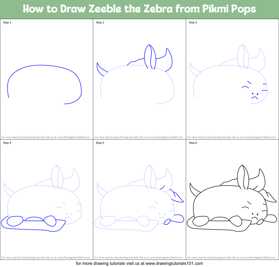 How to Draw Zeeble the Zebra from Pikmi Pops Printable Step by Step
