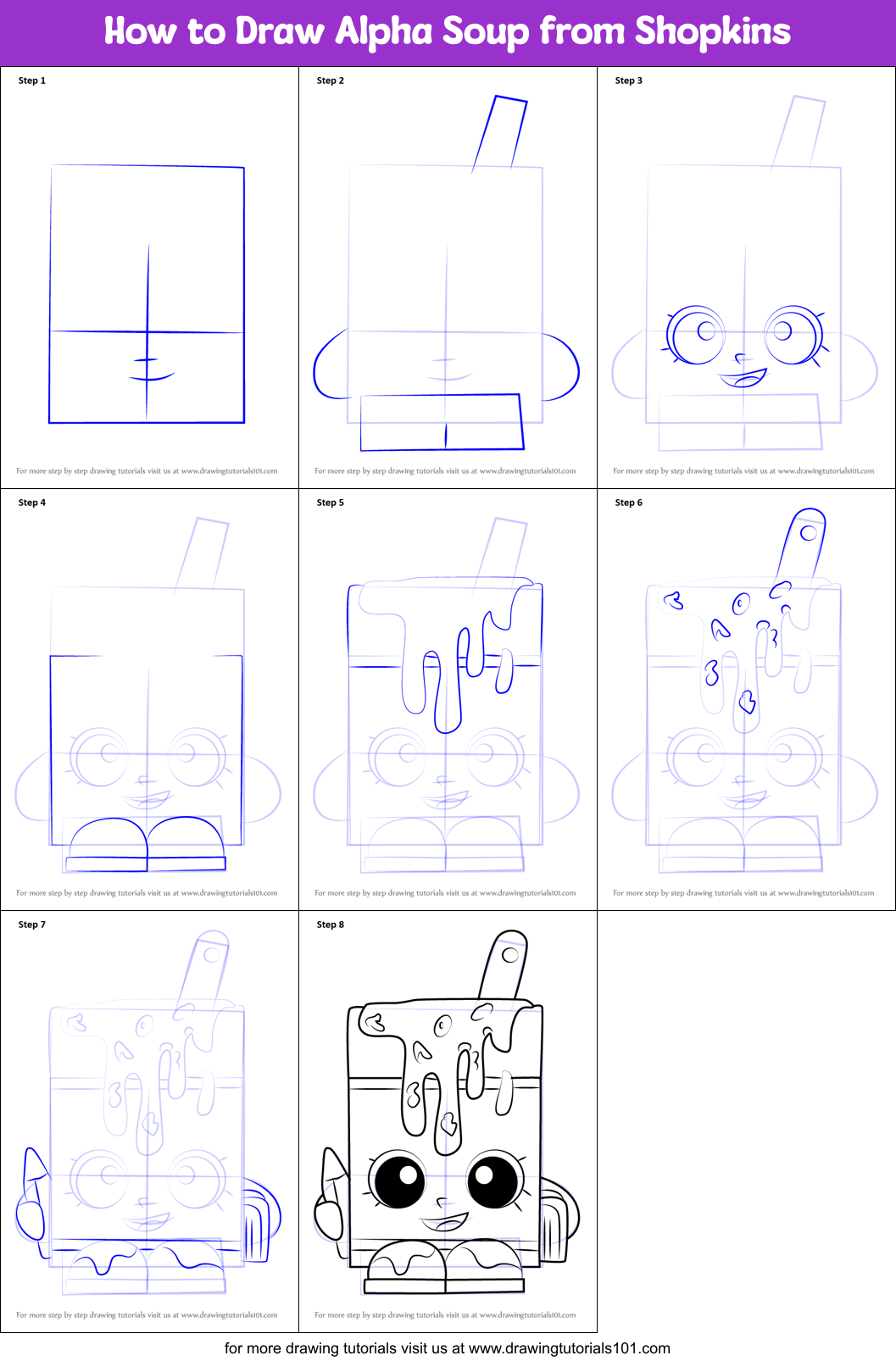How to Draw Alpha Soup from Shopkins Printable Step by Step