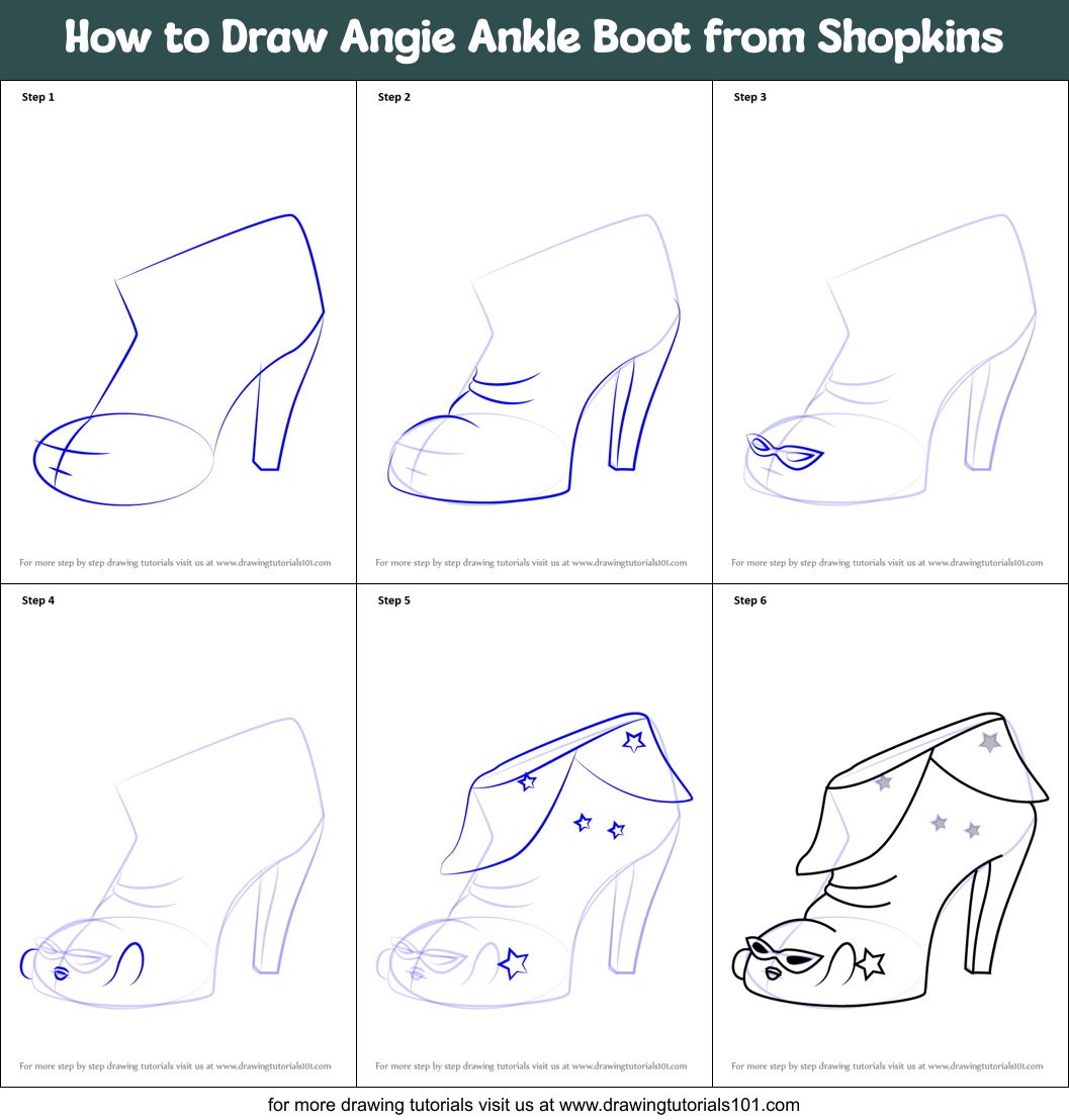 How to Draw Angie Ankle Boot from Shopkins Printable Step by Step