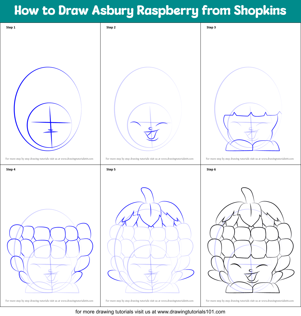 How to Draw Asbury Raspberry from Shopkins Printable Step by Step
