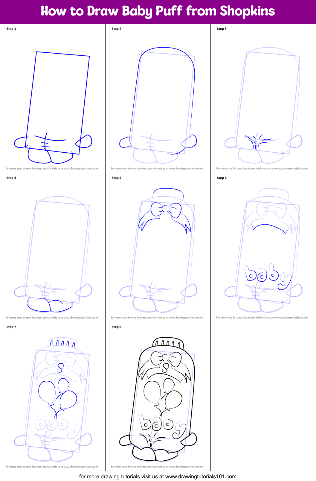 How to Draw Baby Puff from Shopkins Printable Step by Step