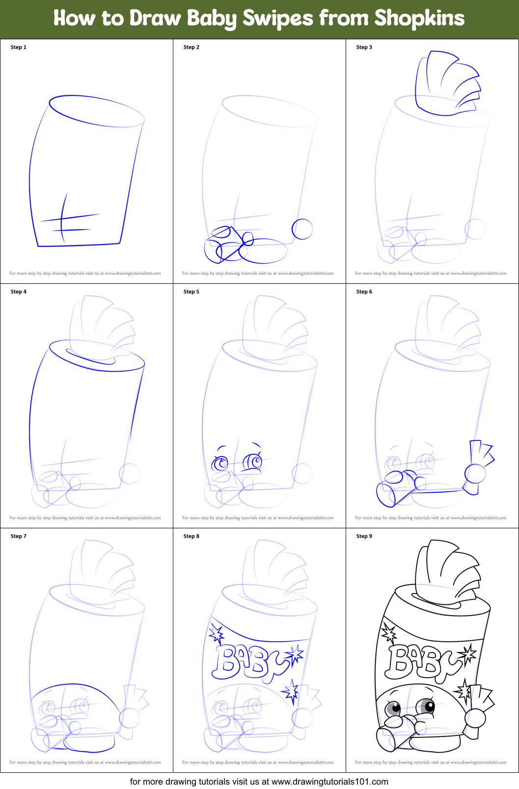 How to Draw Baby Swipes from Shopkins Printable Step by Step