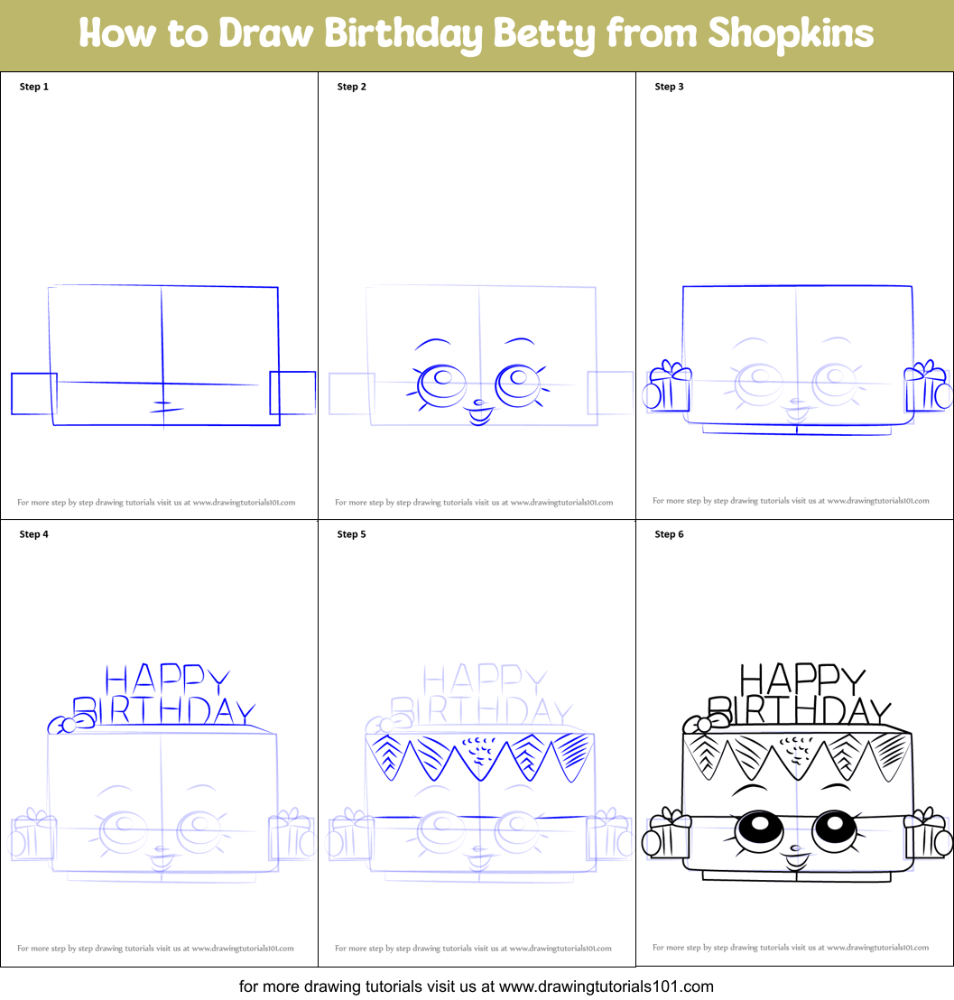 How to Draw Birthday Betty from Shopkins Printable Step by Step