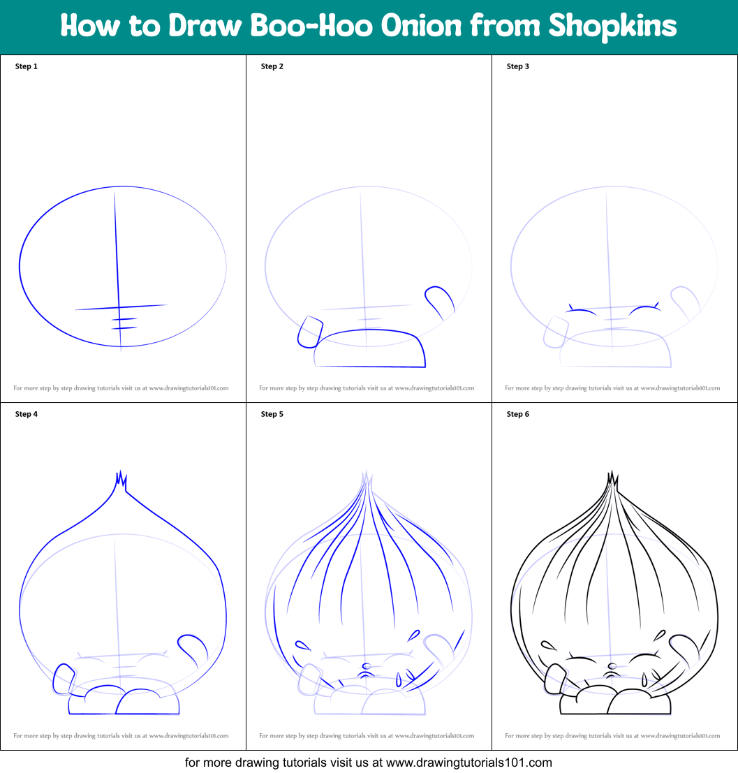 How to Draw Boo-Hoo Onion from Shopkins Printable Step by Step