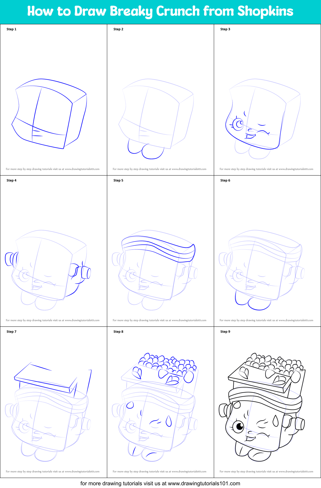 How to Draw Breaky Crunch from Shopkins Printable Step by Step