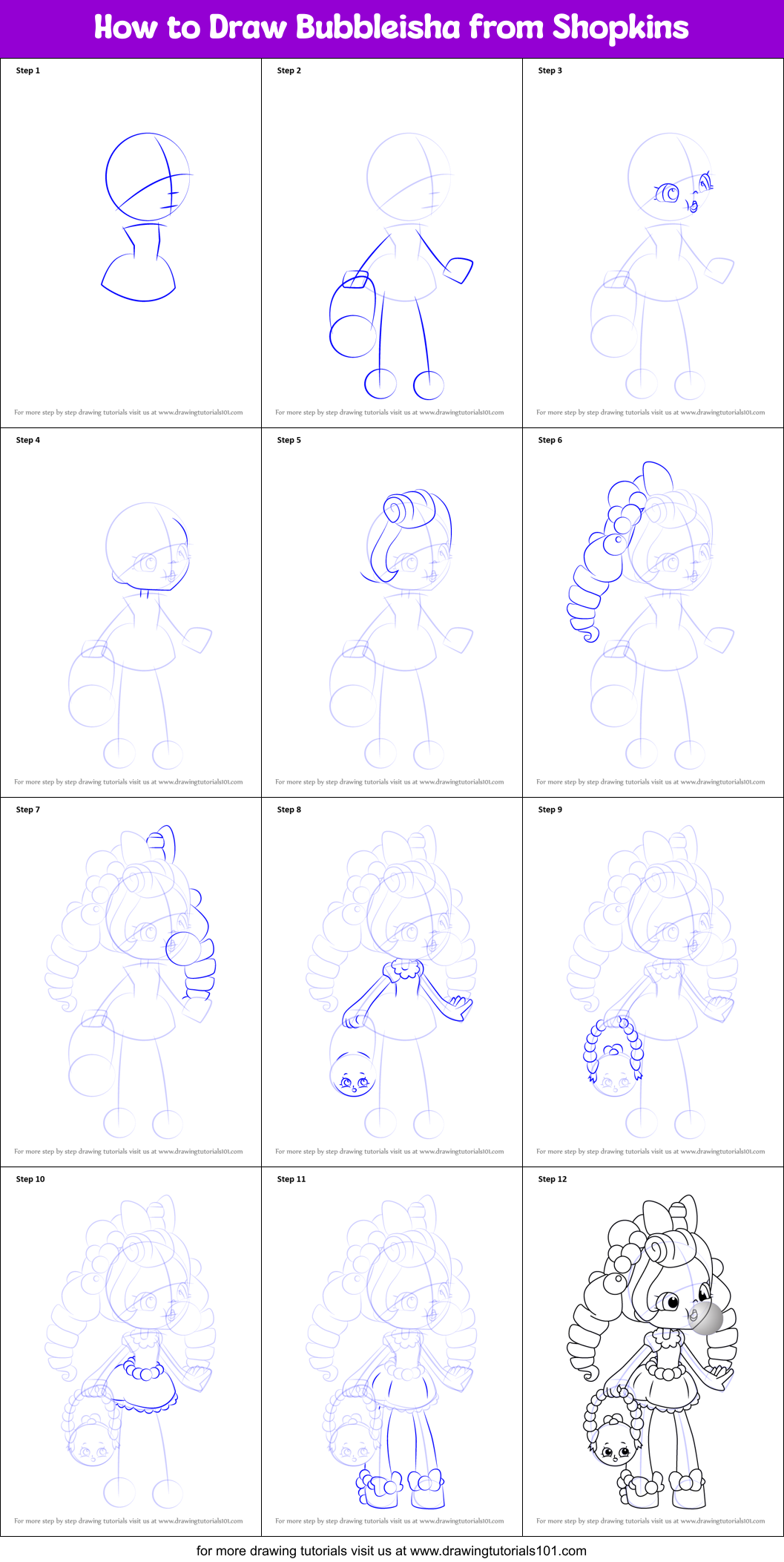 How to Draw Bubbleisha from Shopkins Printable Step by Step