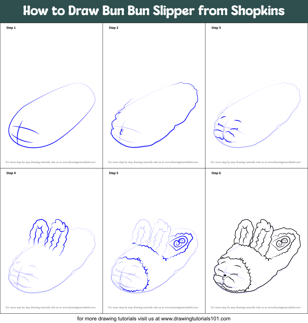 How to Draw Bun Bun Slipper from Shopkins Printable Step by Step