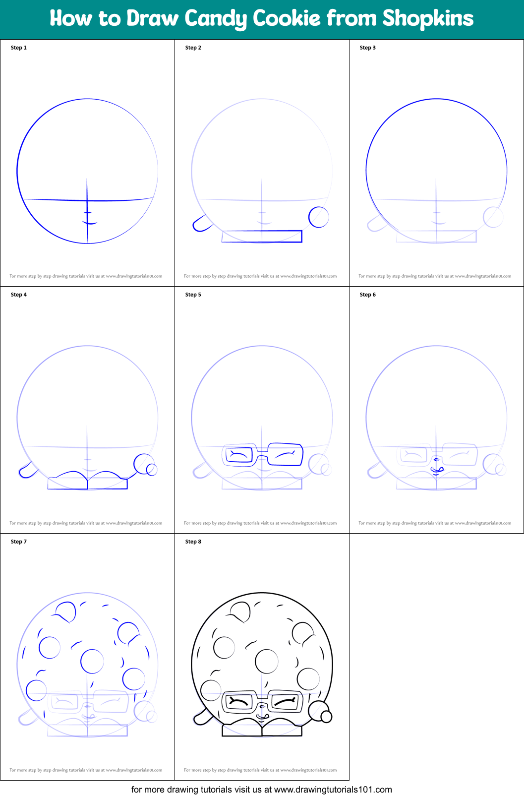 How to Draw Candy Cookie from Shopkins Printable Step by Step