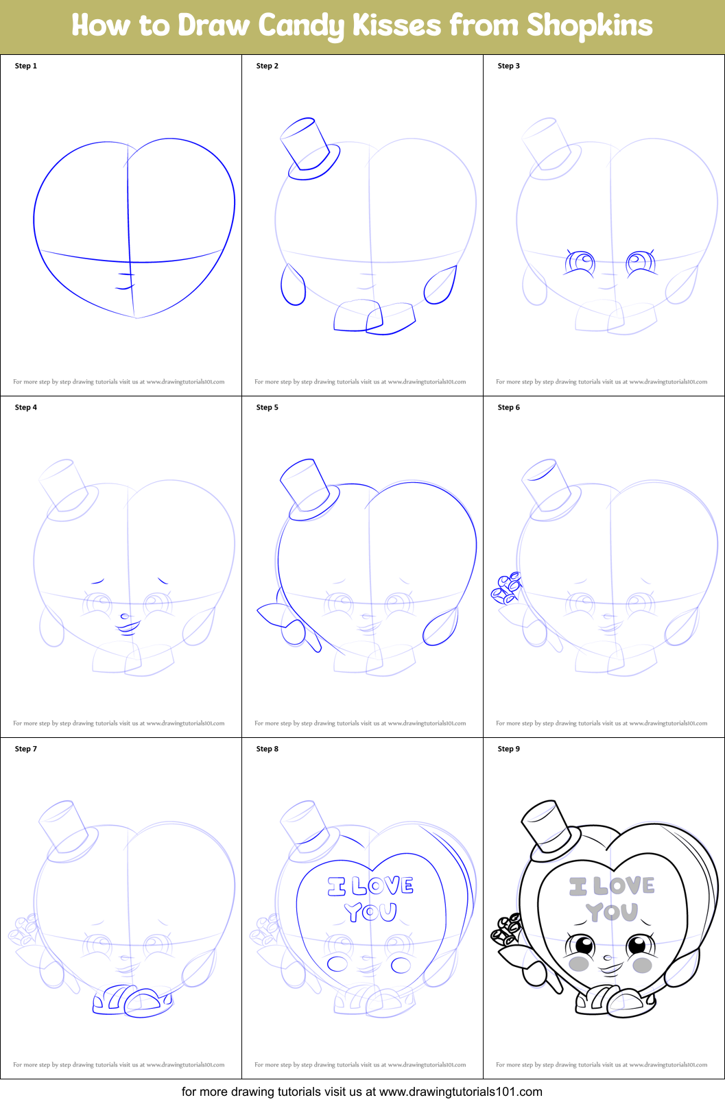 How to Draw Candy Kisses from Shopkins Printable Step by Step