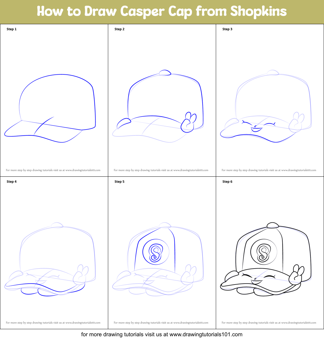 How to Draw Casper Cap from Shopkins Printable Step by Step