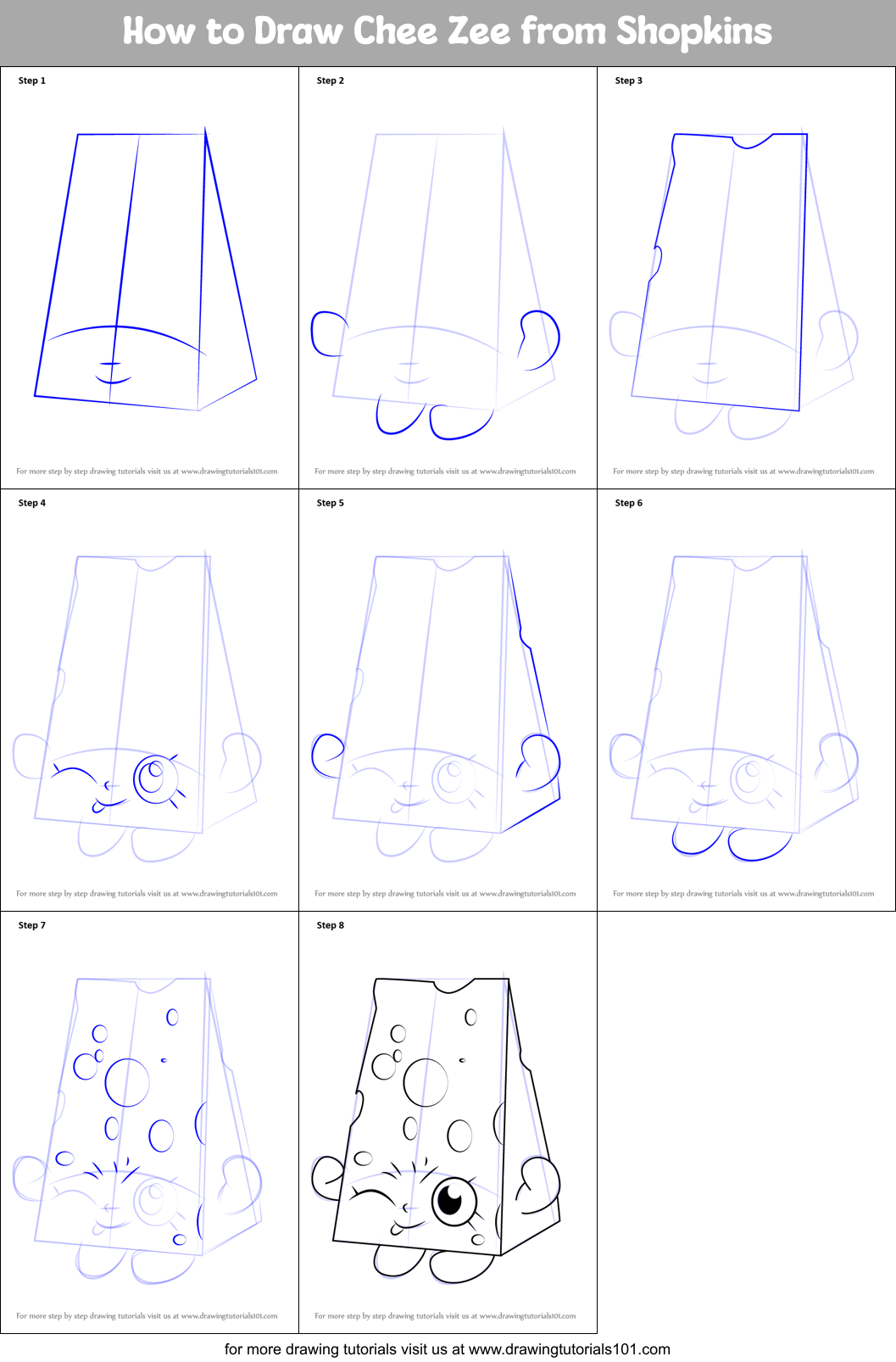 How to Draw Chee Zee from Shopkins Printable Step by Step