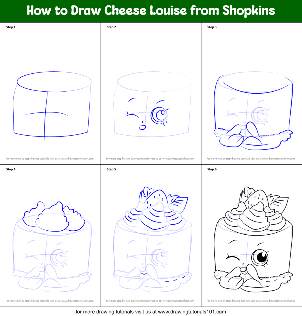 How to Draw Cheese Louise from Shopkins Printable Step by Step
