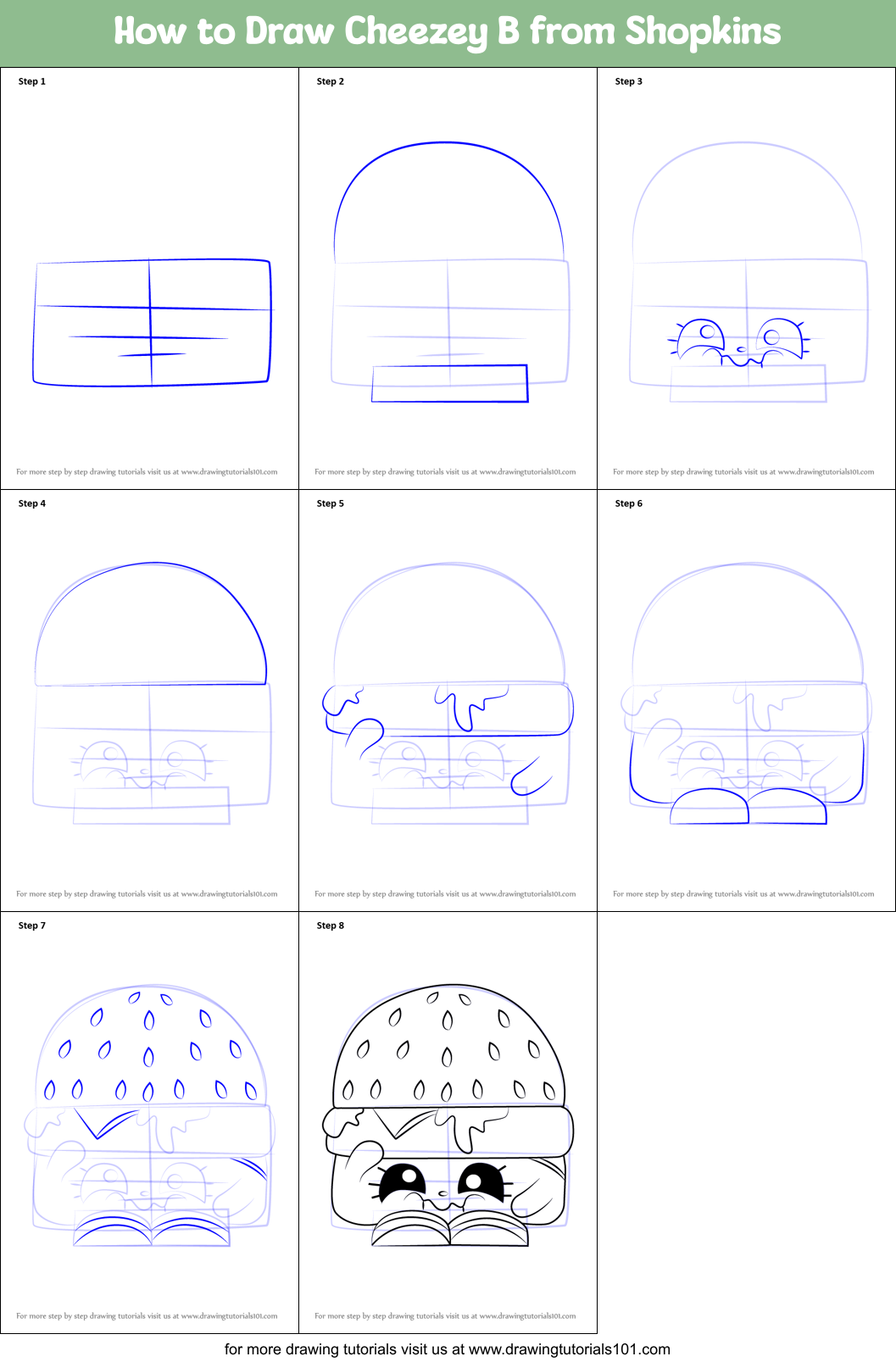 How to Draw Cheezey B from Shopkins Printable Step by Step