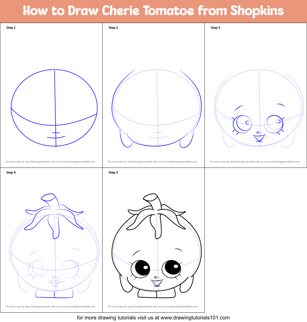 How to Draw Cherie Tomatoe from Shopkins Printable Step by Step
