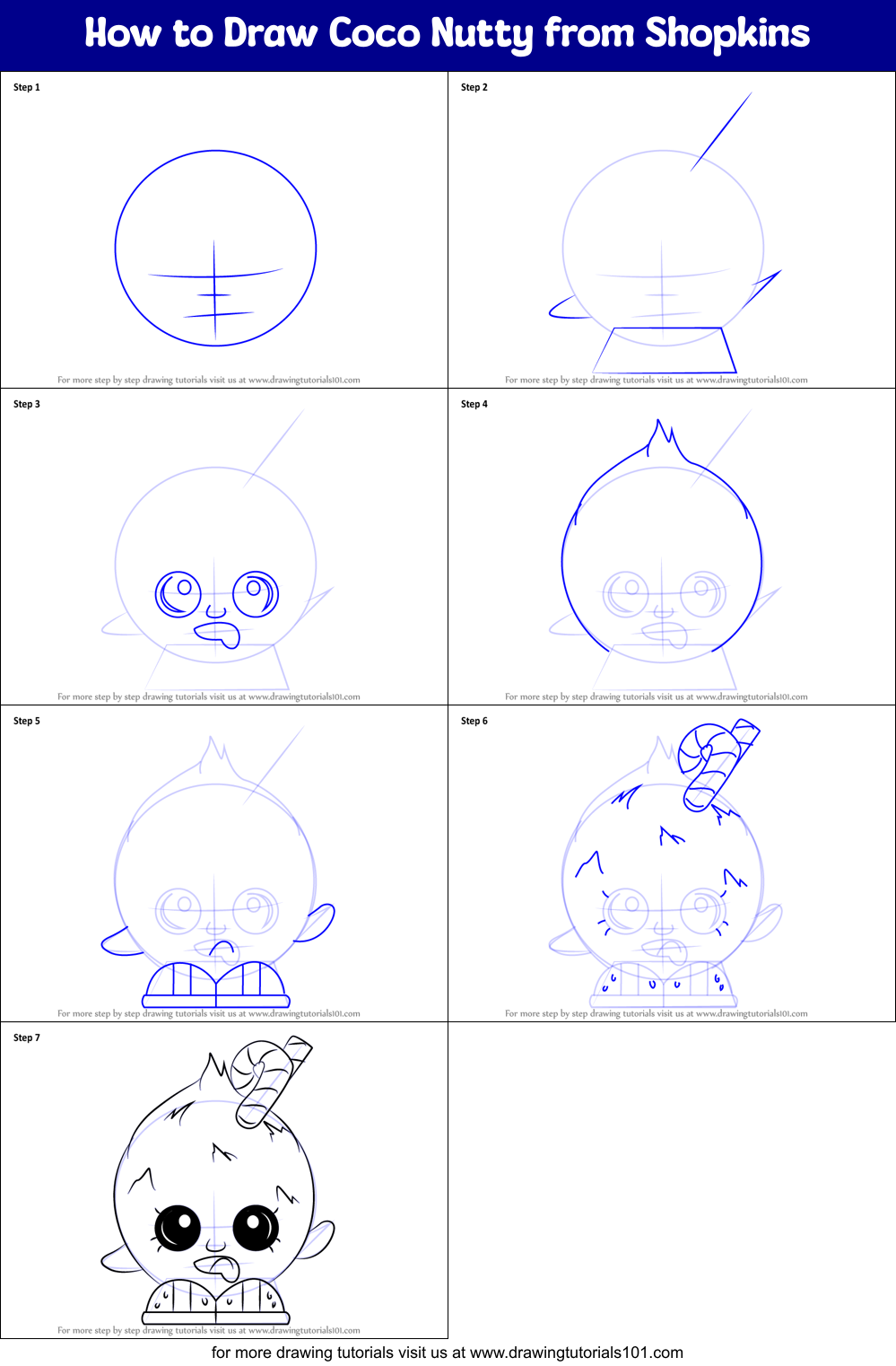 How to Draw Coco Nutty from Shopkins Printable Step by Step