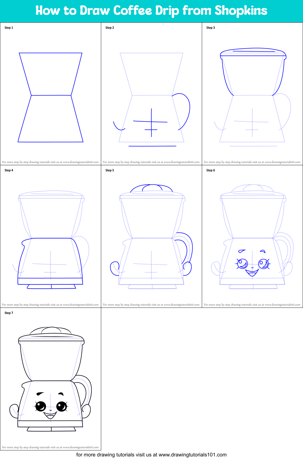 How to Draw Coffee Drip from Shopkins Printable Step by Step