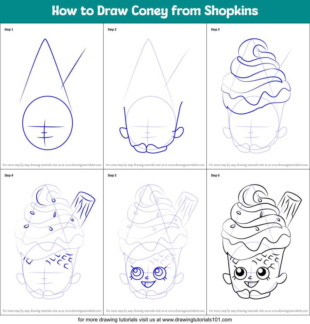 How to Draw Coney from Shopkins printable step by step drawing ...
