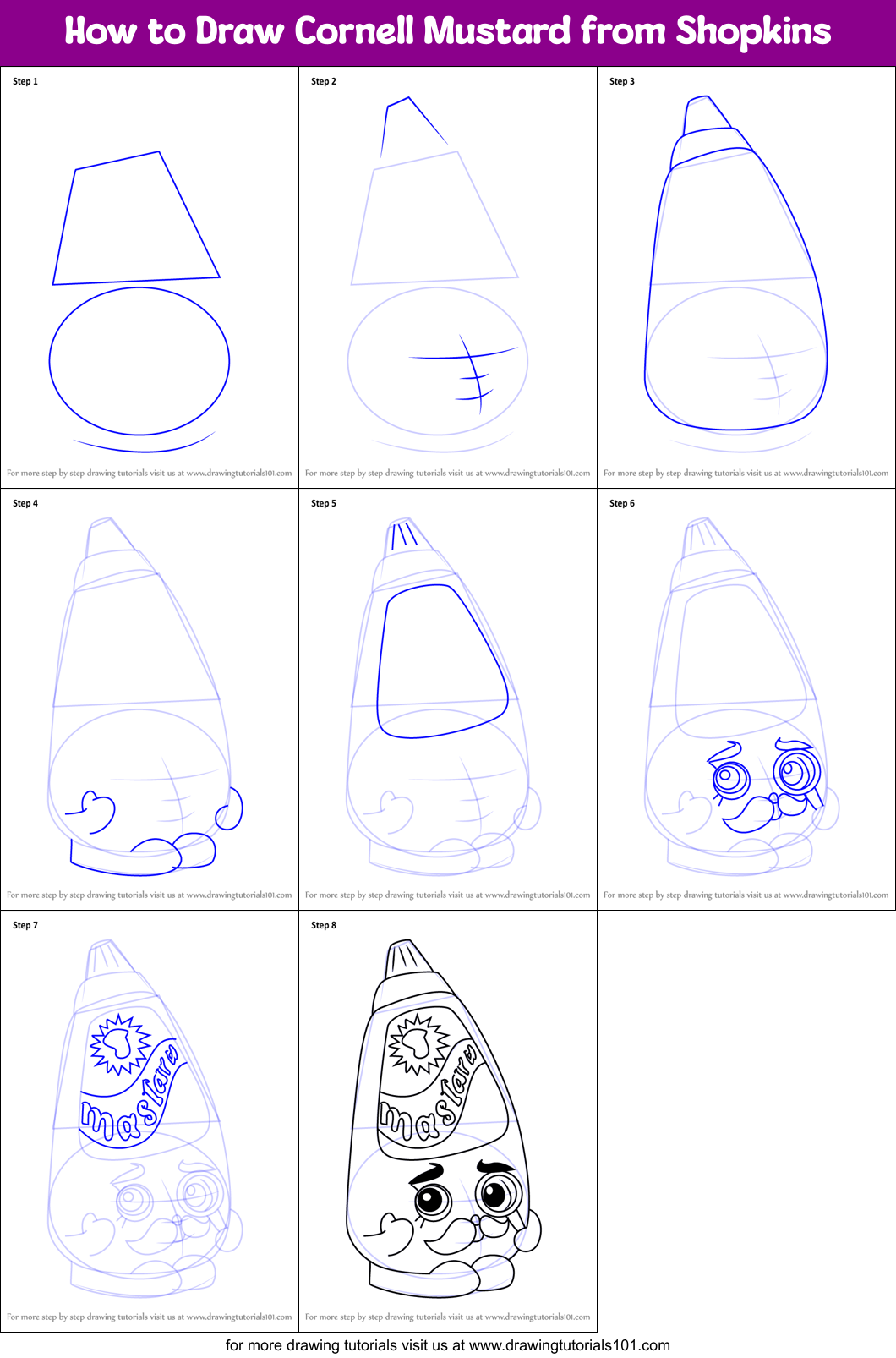 How to Draw Cornell Mustard from Shopkins Printable Step by Step