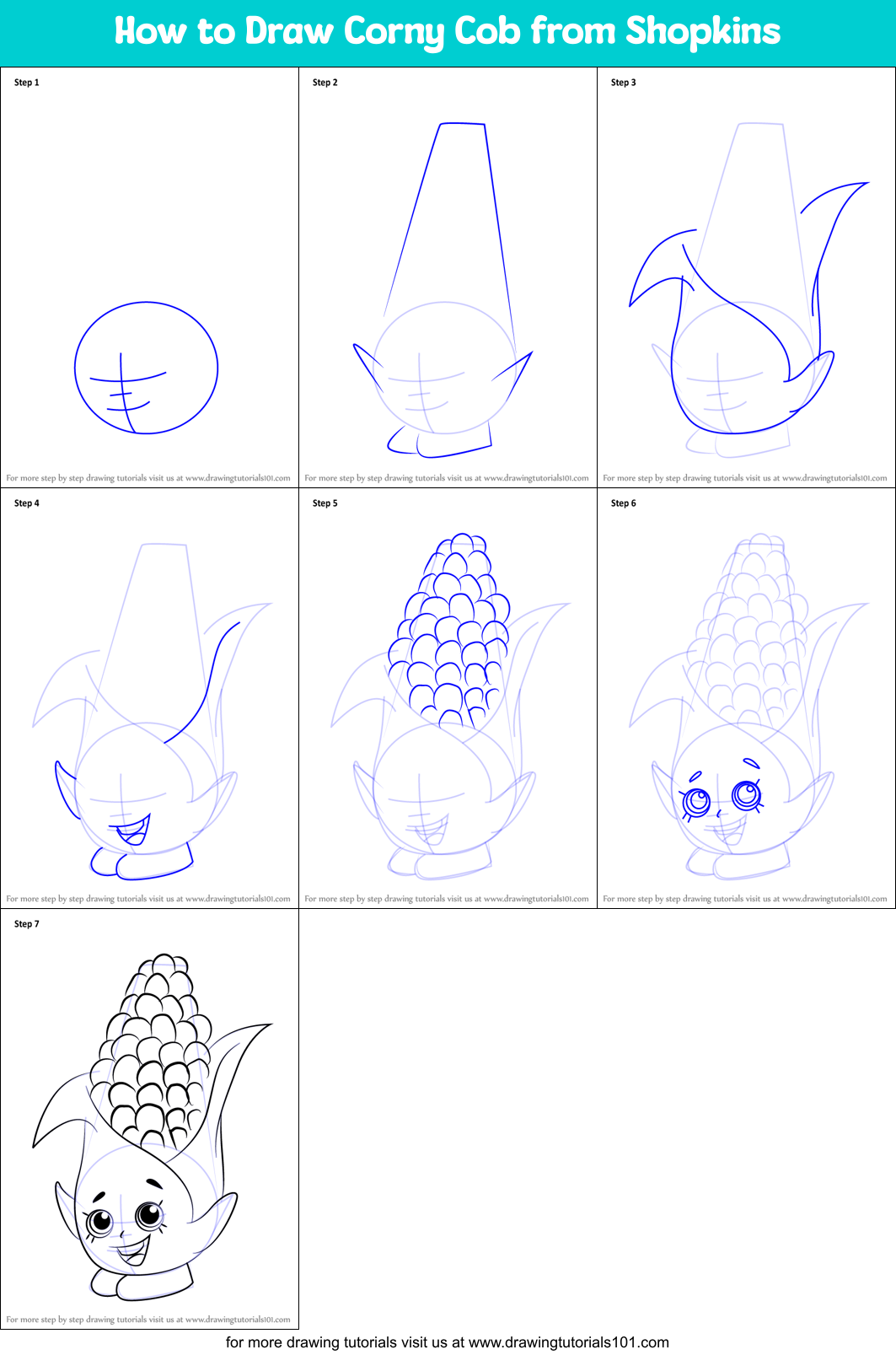 How to Draw Corny Cob from Shopkins Printable Step by Step