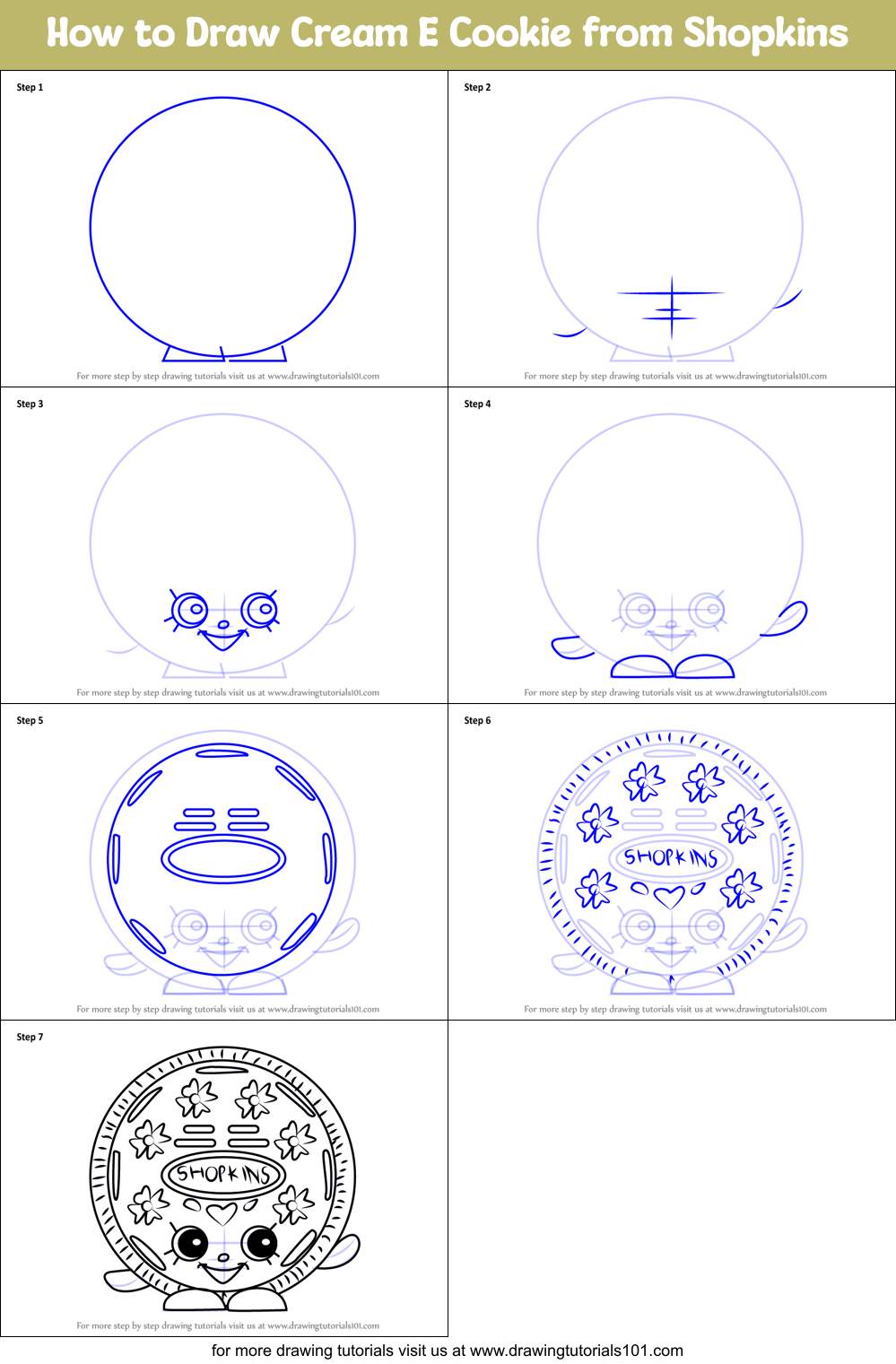 How to Draw Cream E Cookie from Shopkins Printable Step by Step