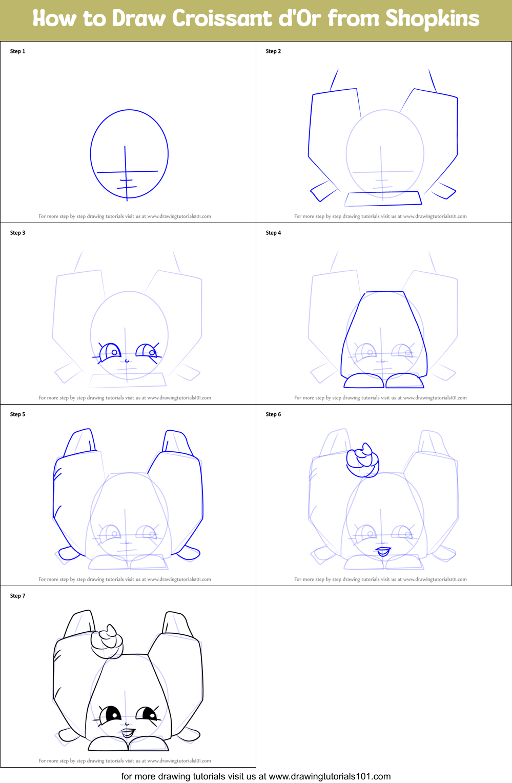 How to Draw Croissant d'Or from Shopkins Printable Step by Step