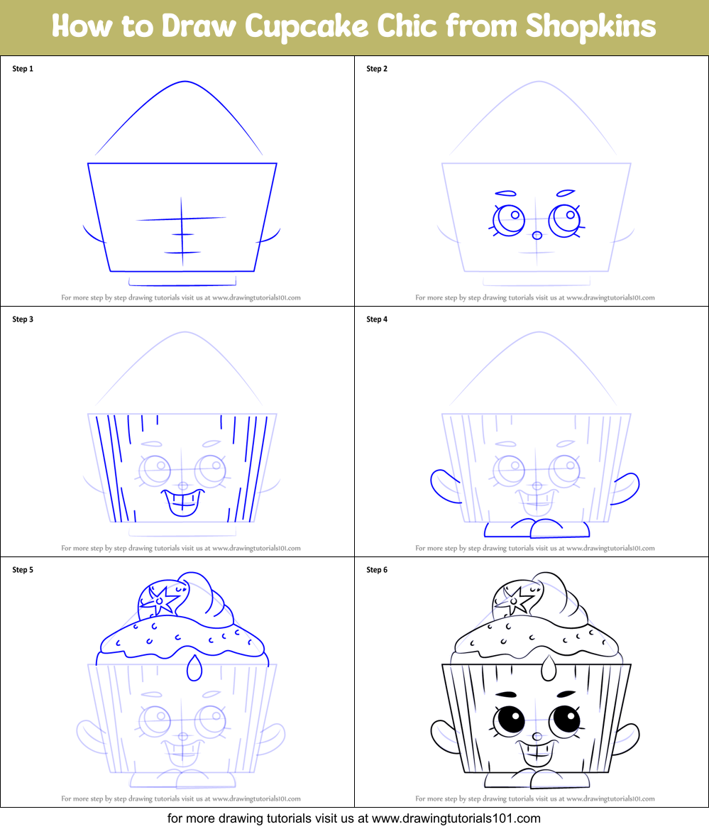 How To Draw Cupcake Chic From Shopkins Printable Step By Step Drawing Sheet