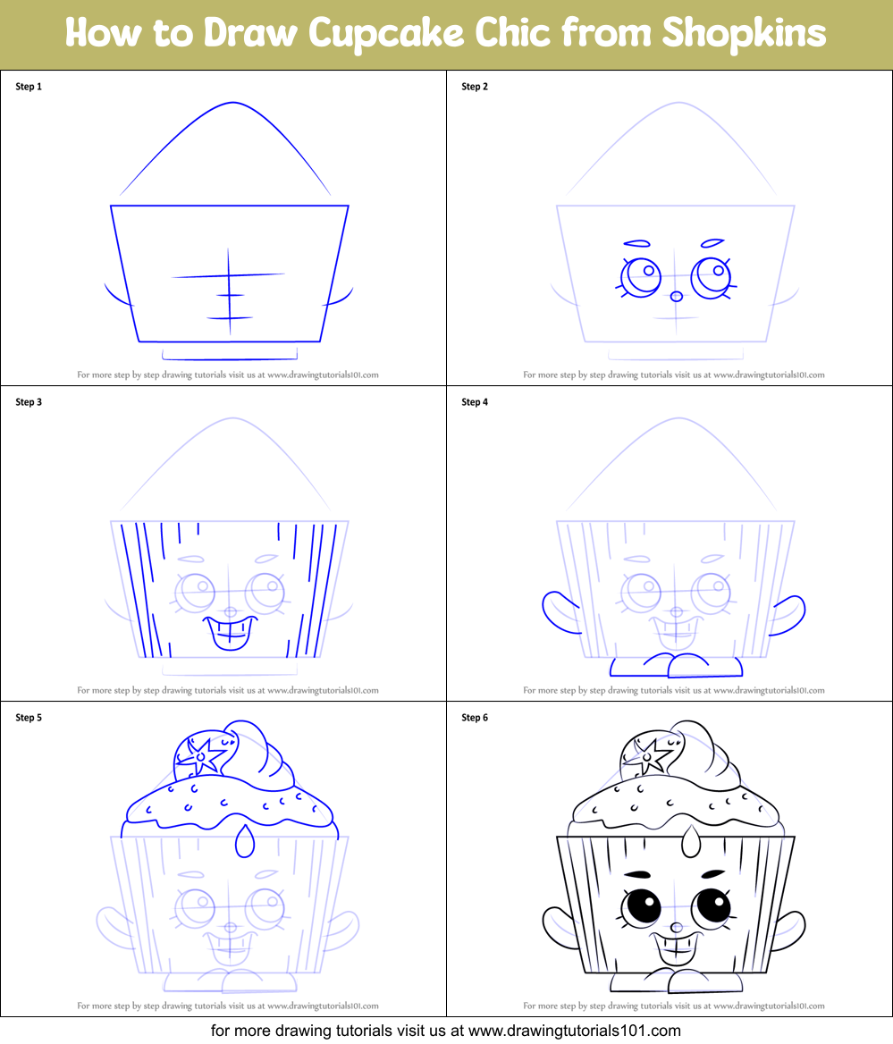 How to Draw Cupcake Chic from Shopkins Printable Step by Step