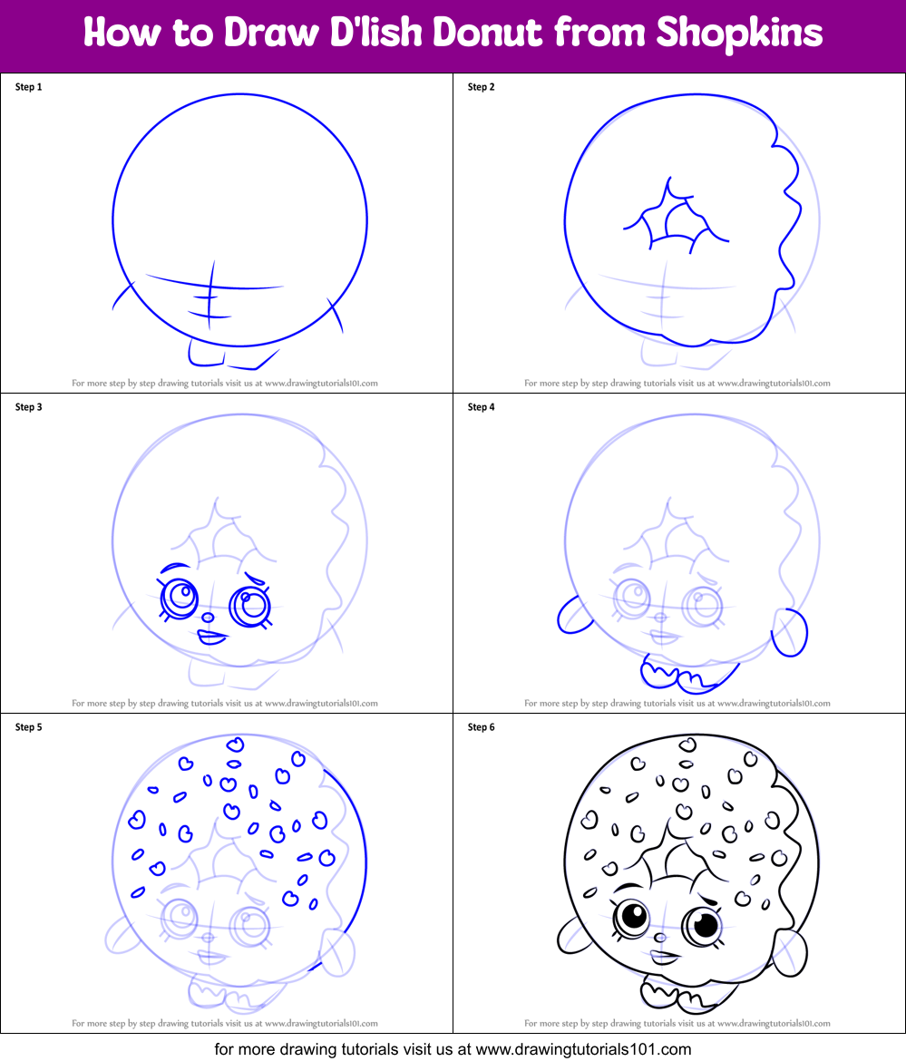 How to Draw D'lish Donut from Shopkins Printable Step by Step