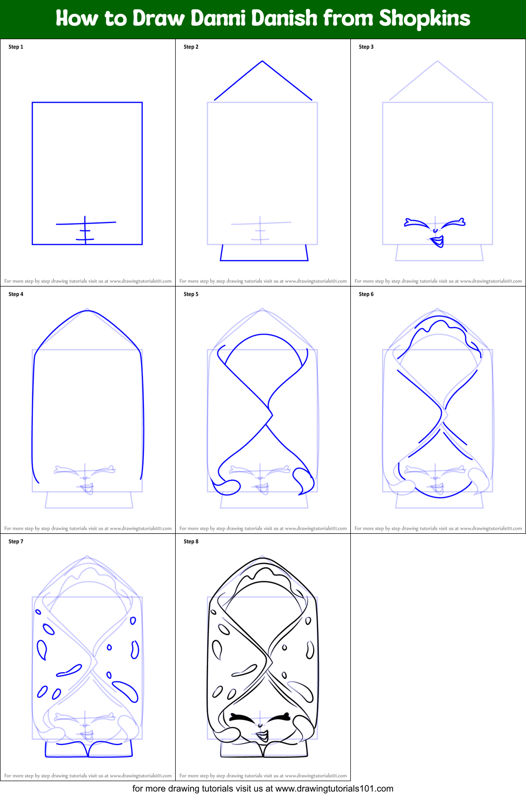 How to Draw Danni Danish from Shopkins Printable Step by Step