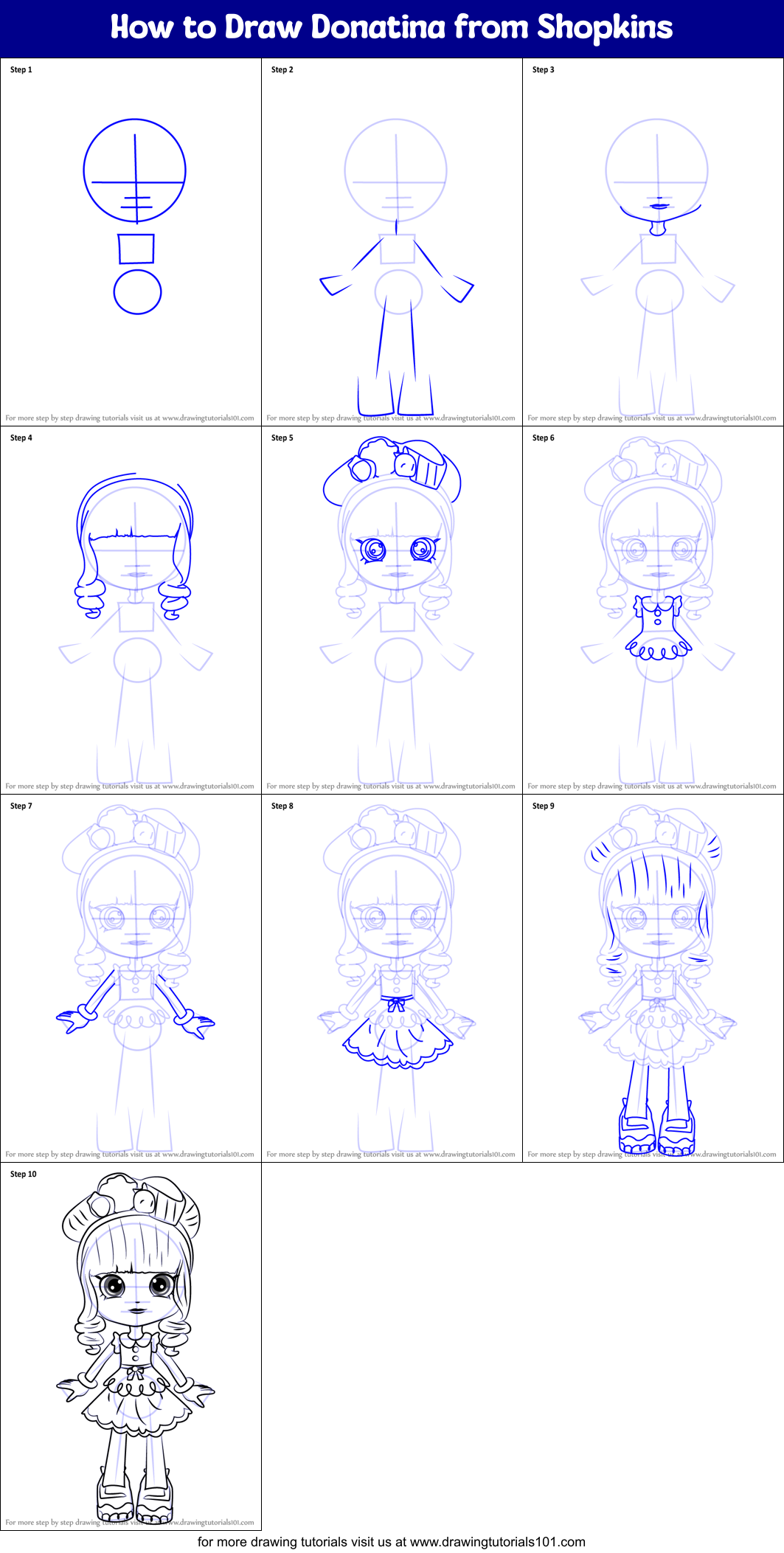 How to Draw Donatina from Shopkins Printable Step by Step