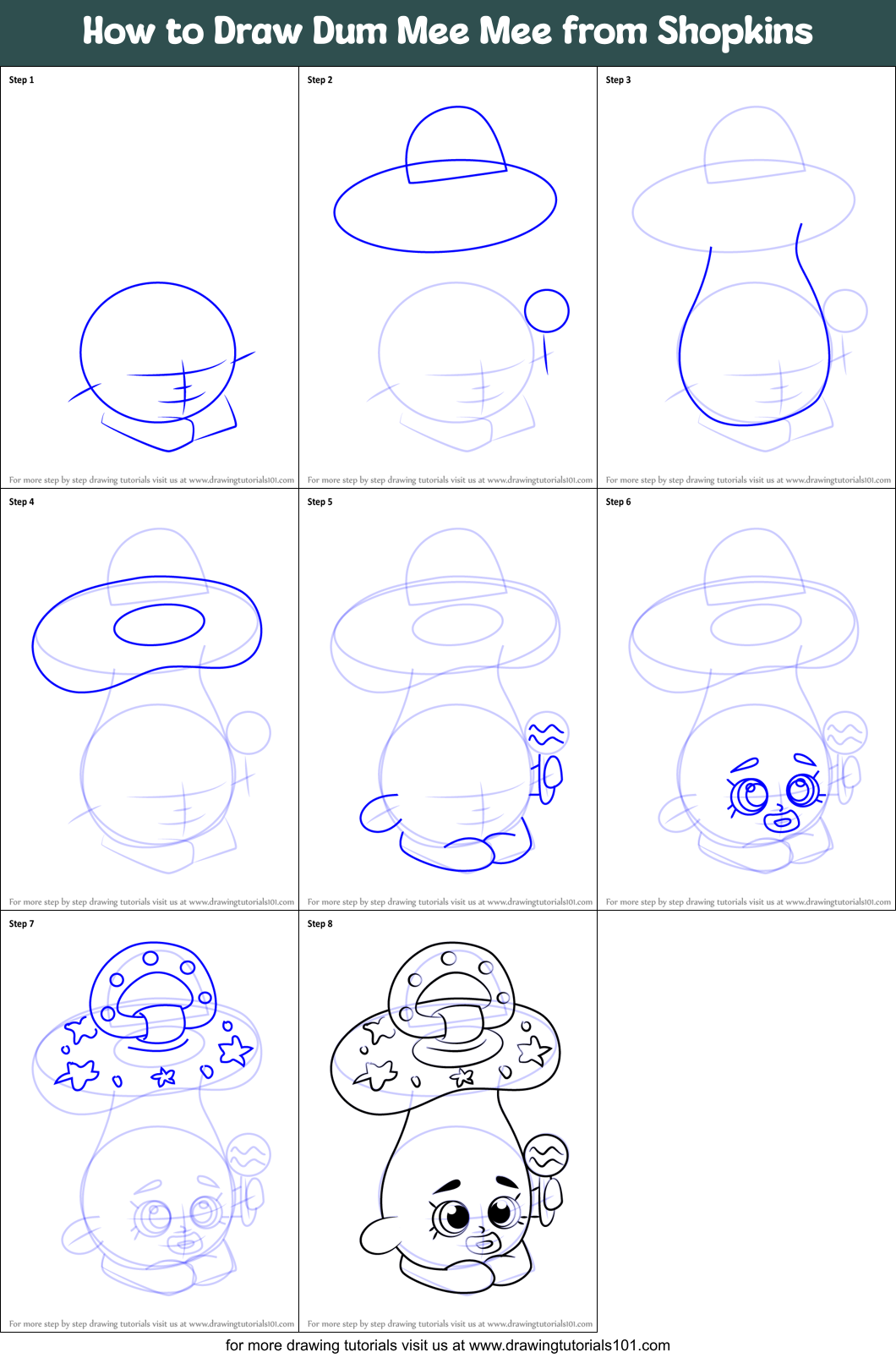 How to Draw Dum Mee Mee from Shopkins Printable Step by Step