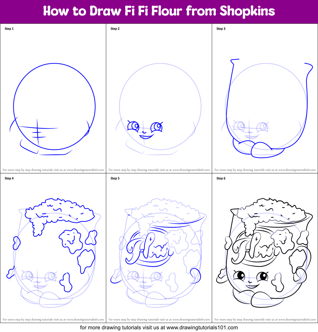 How to Draw Fi Fi Flour from Shopkins Printable Step by Step