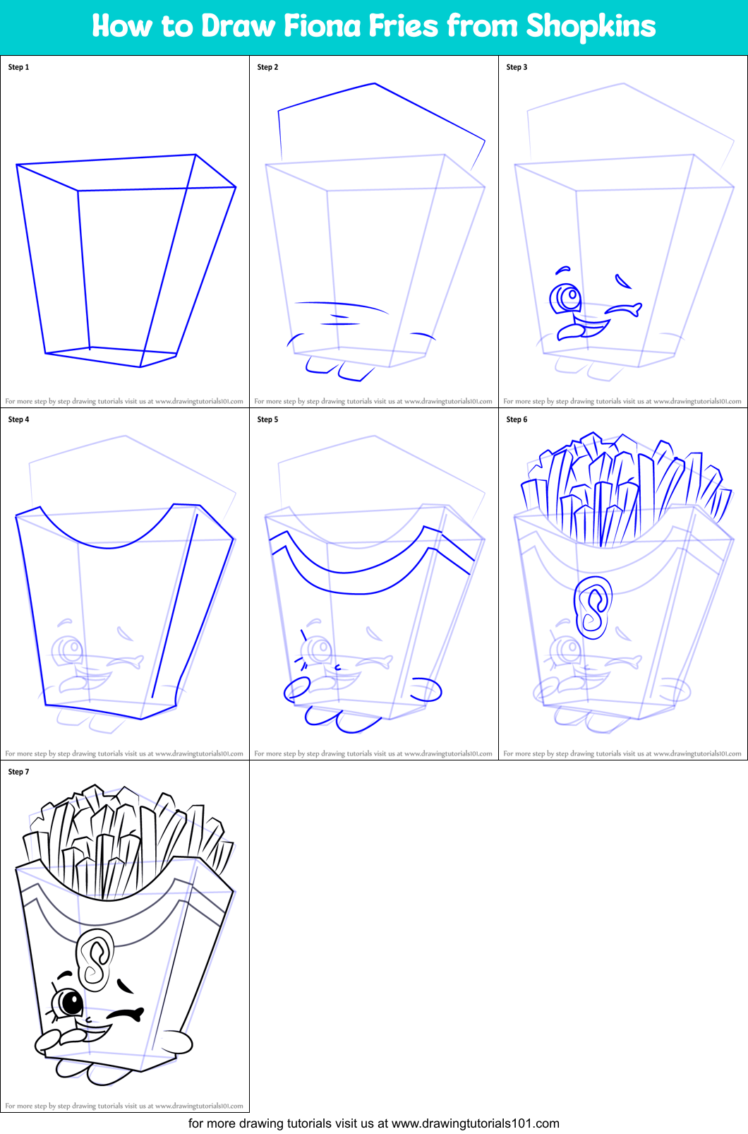 How to Draw Fiona Fries from Shopkins Printable Step by Step