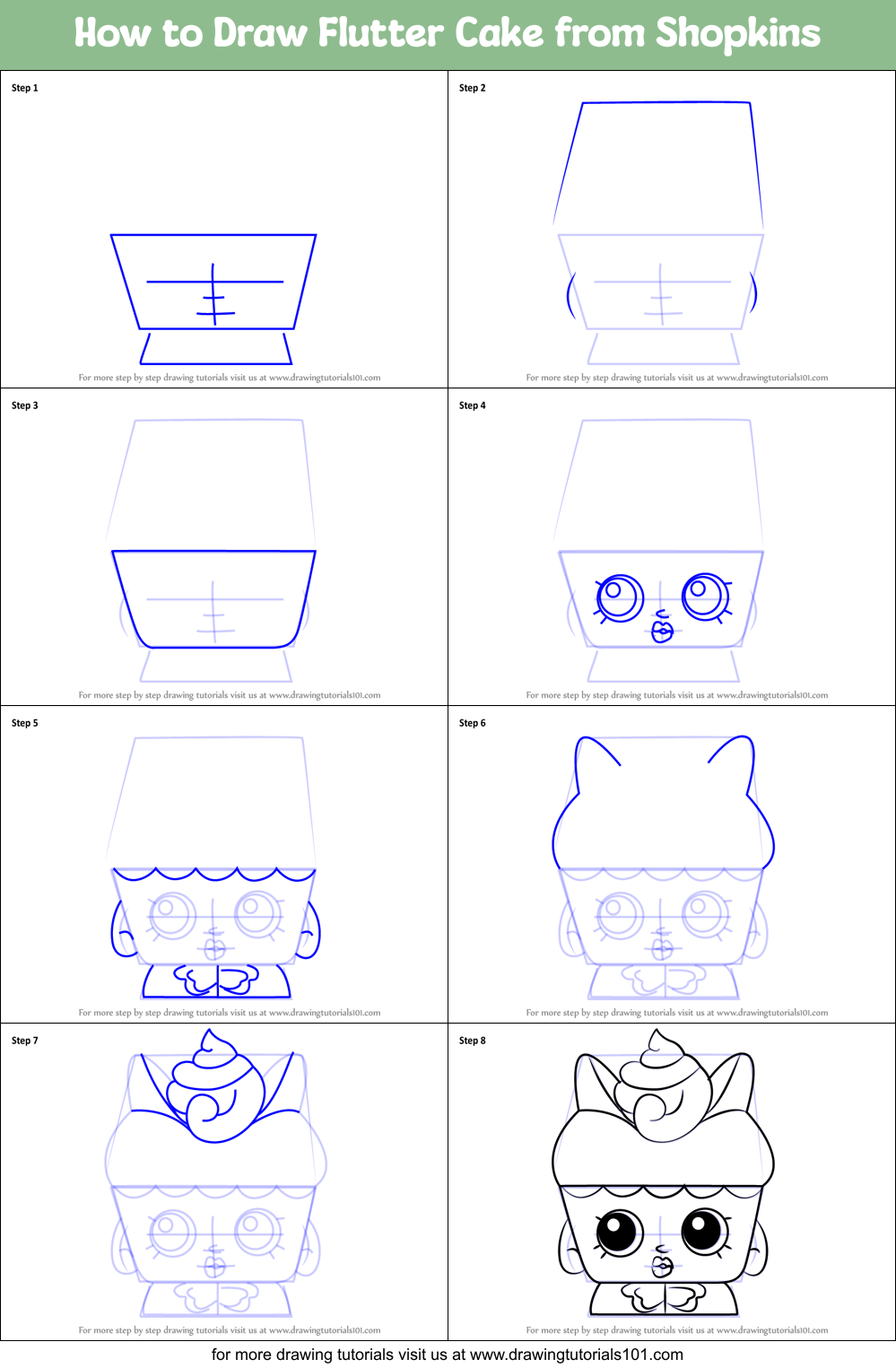 How to Draw Flutter Cake from Shopkins Printable Step by Step