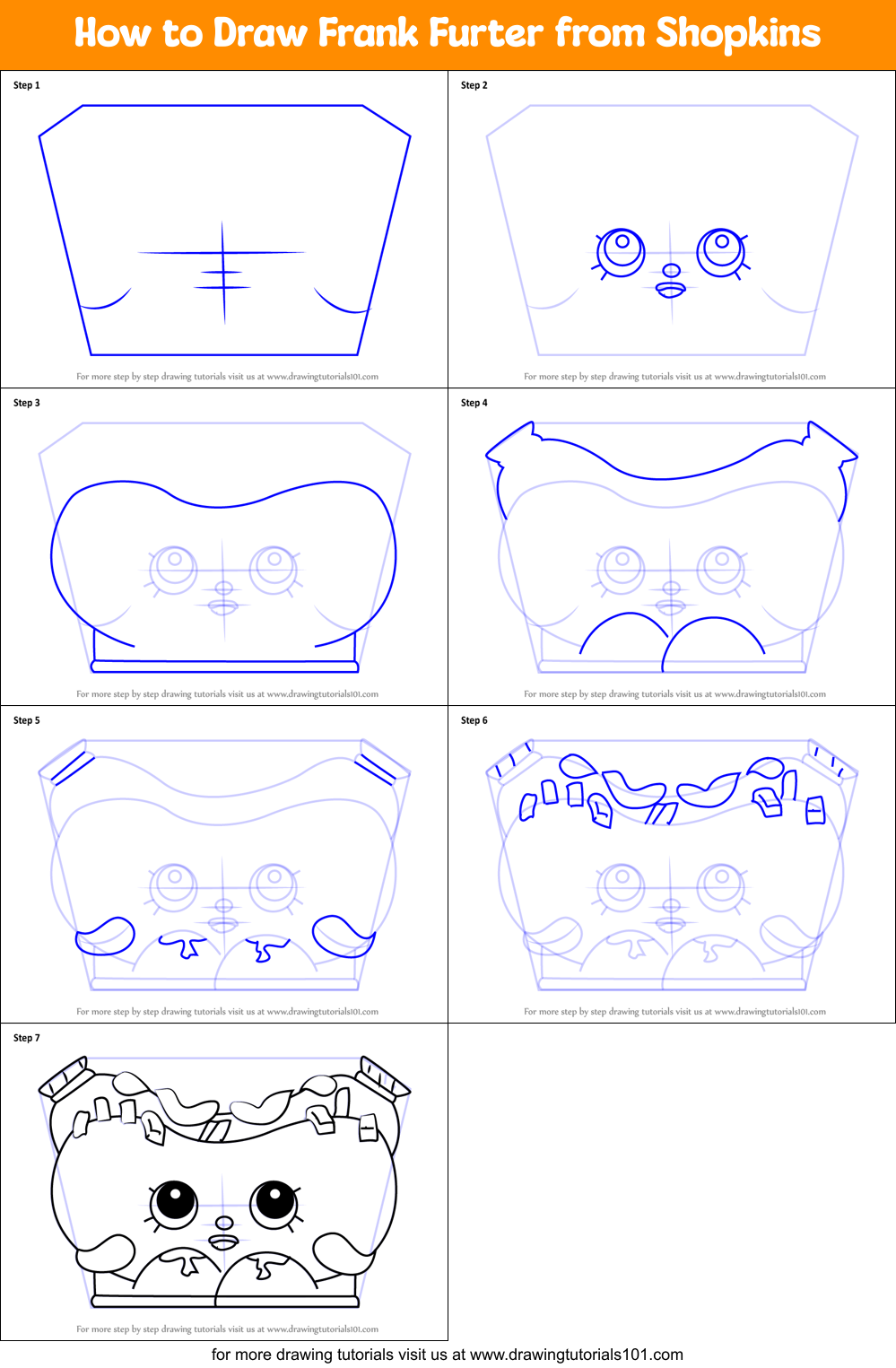 How to Draw Frank Furter from Shopkins Printable Step by Step