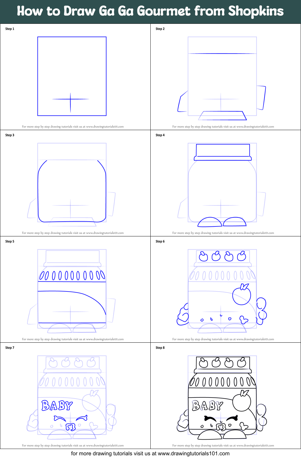 How to Draw Ga Ga Gourmet from Shopkins Printable Step by Step