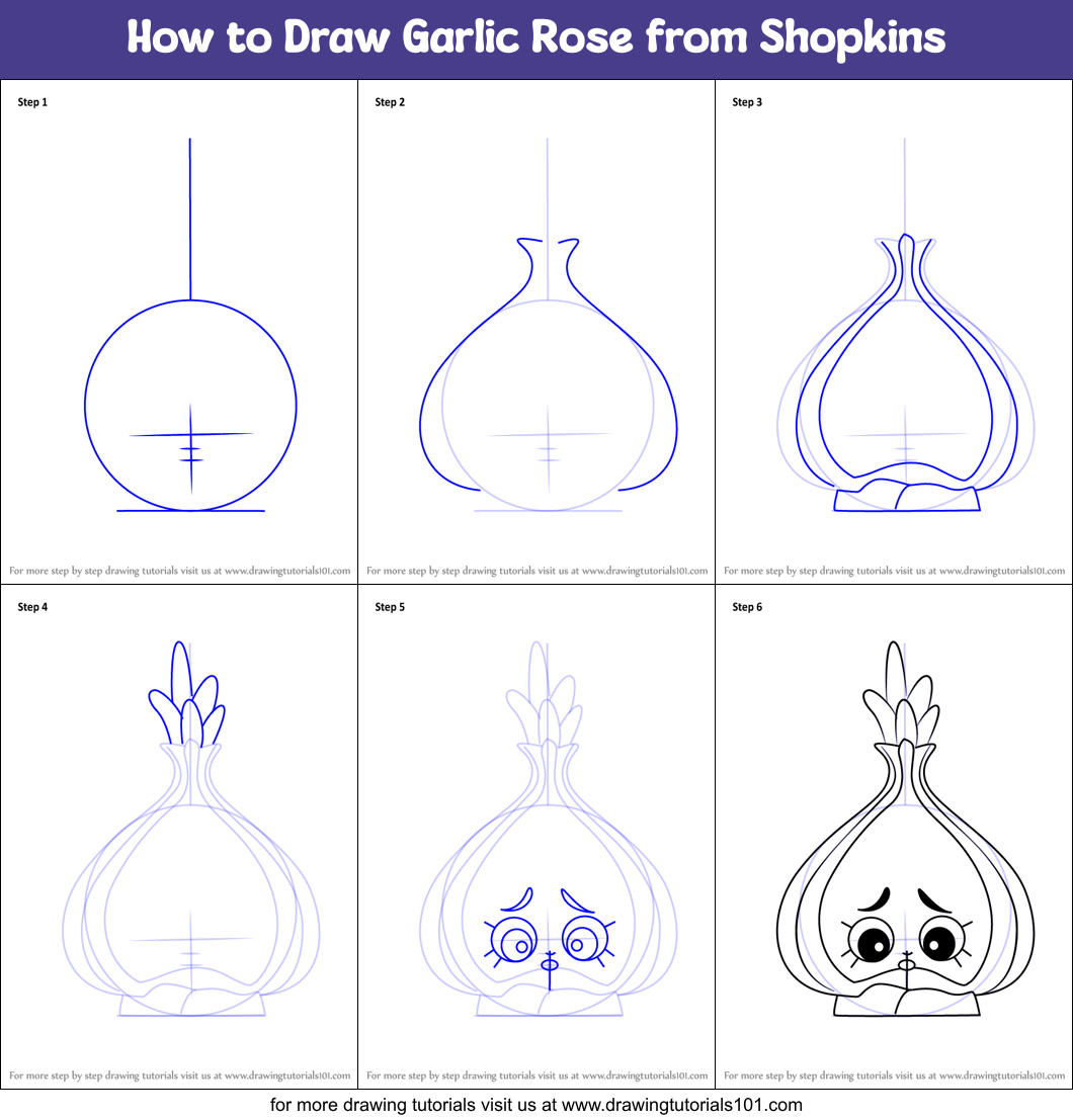 How to Draw Garlic Rose from Shopkins Printable Step by Step