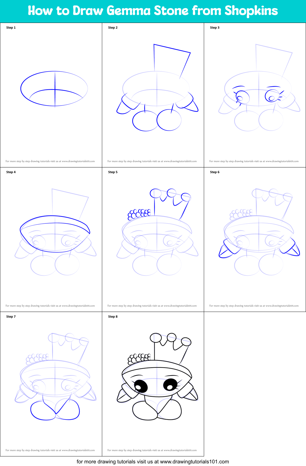 How to Draw Gemma Stone from Shopkins Printable Step by Step