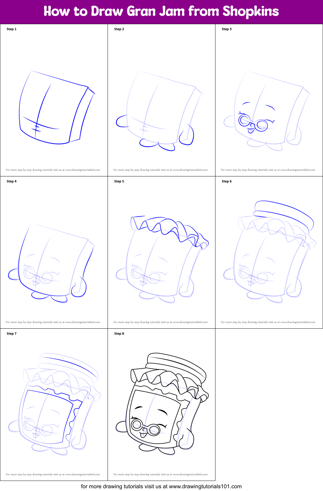 How to Draw Gran Jam from Shopkins Printable Step by Step