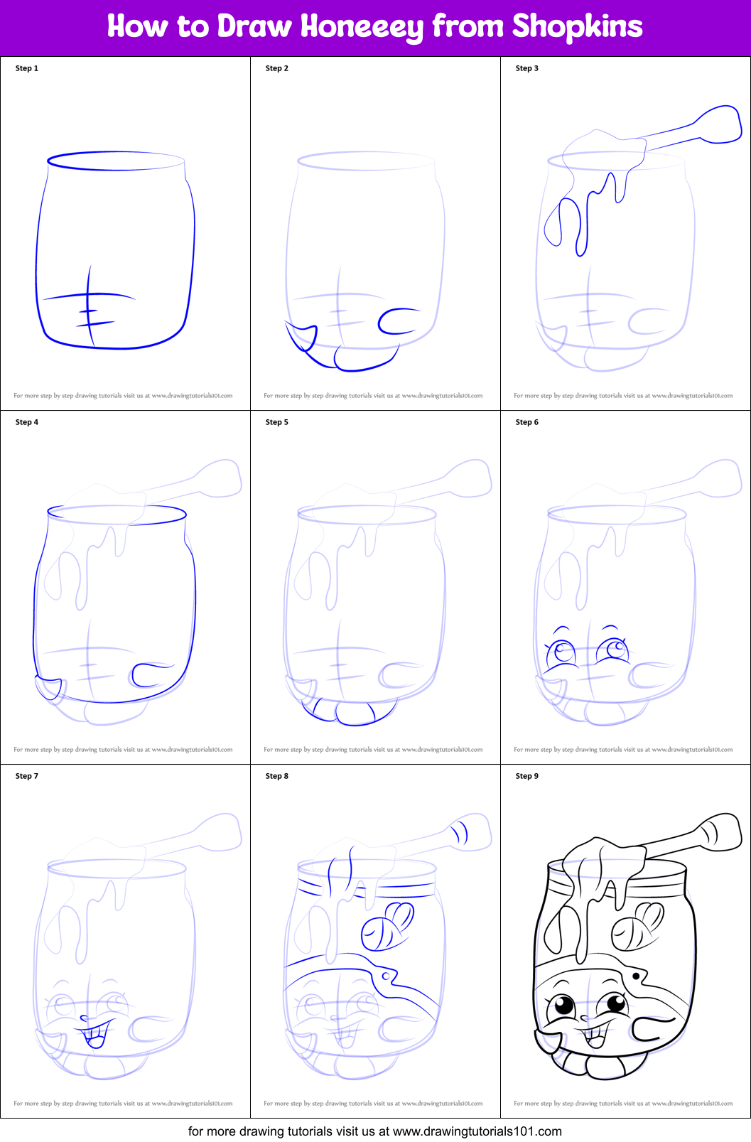 How to Draw Honeeey from Shopkins Printable Step by Step