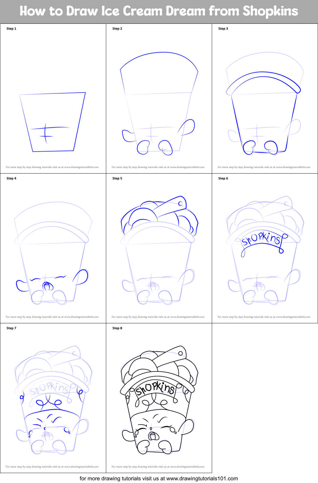 How to Draw Ice Cream Dream from Shopkins Printable Step by Step
