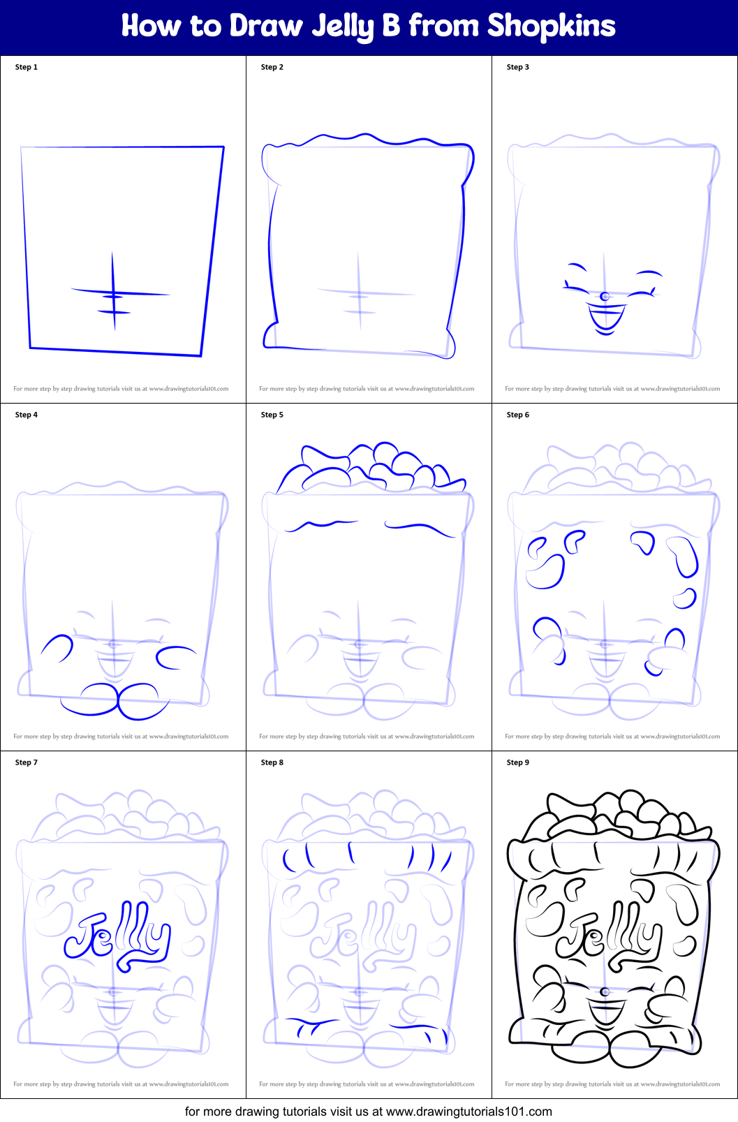 How to Draw Jelly B from Shopkins Printable Step by Step