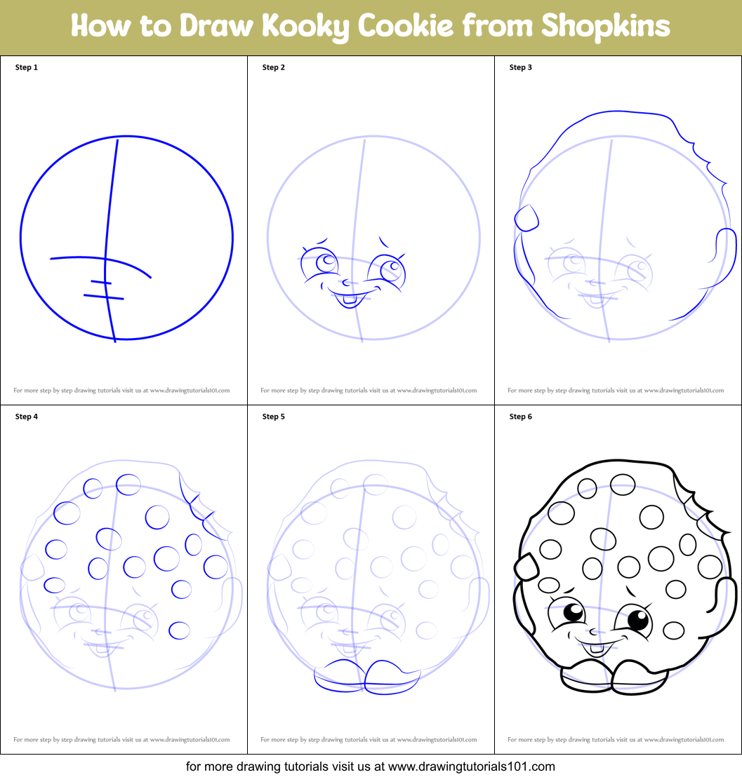 How to Draw Kooky Cookie from Shopkins Printable Step by Step