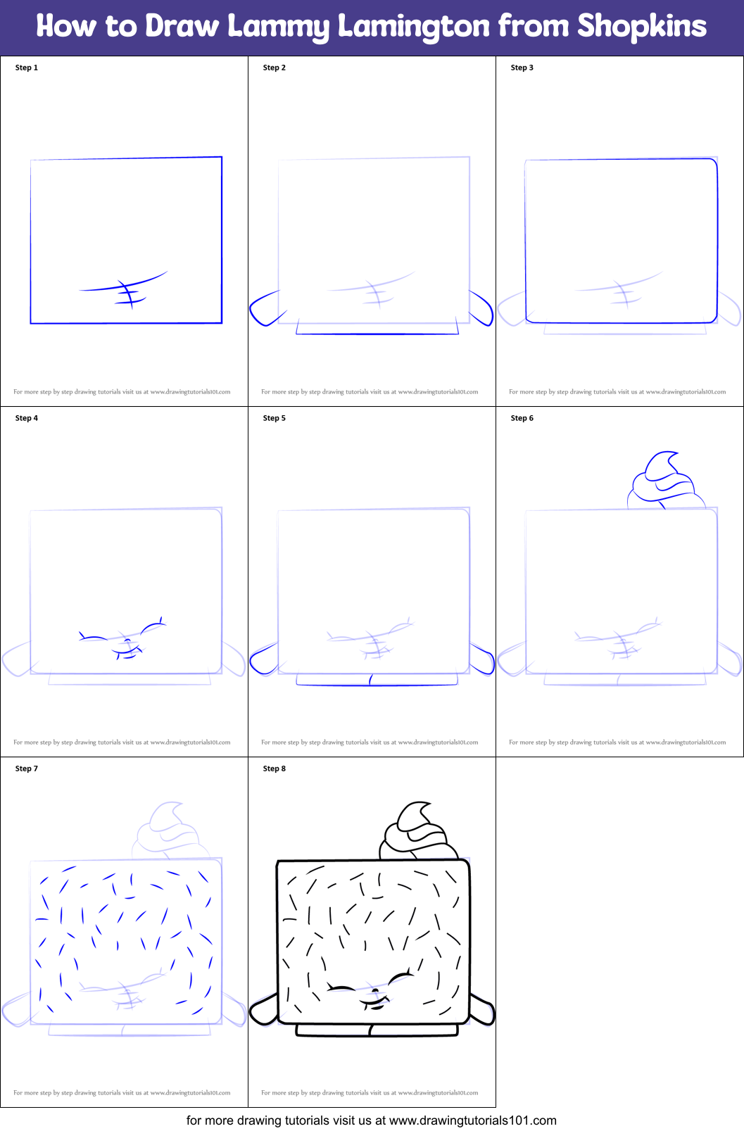 How to Draw Lammy Lamington from Shopkins Printable Step by Step