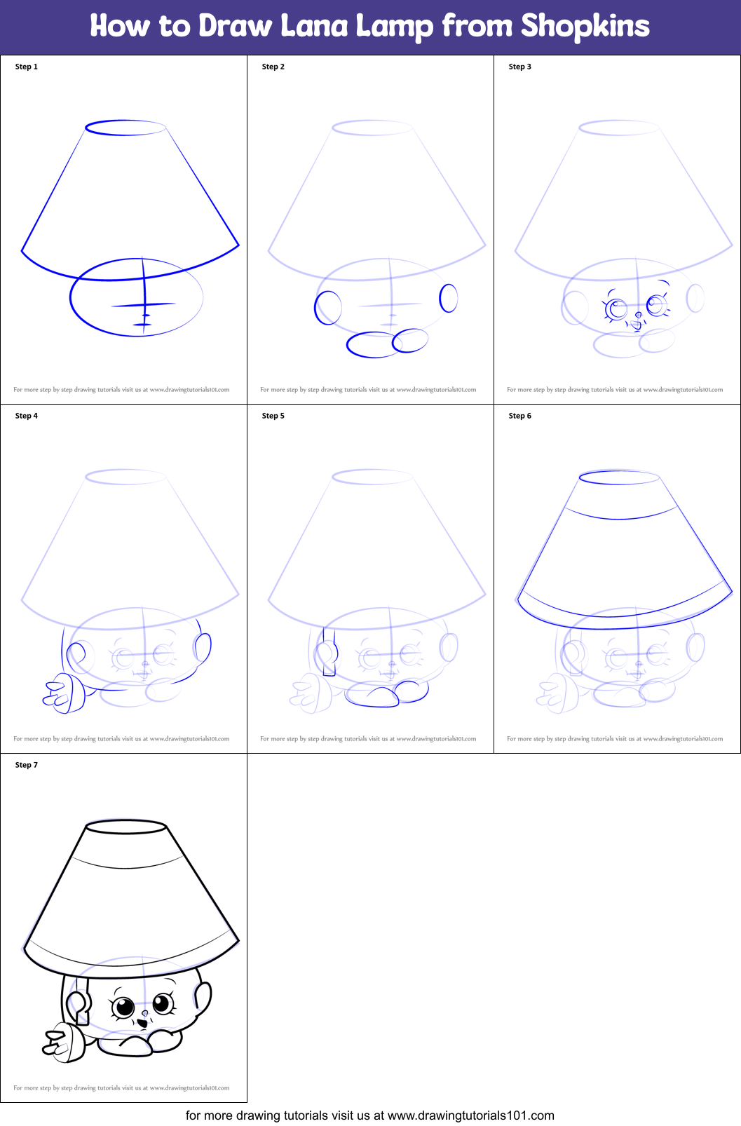 How to Draw Lana Lamp from Shopkins Printable Step by Step