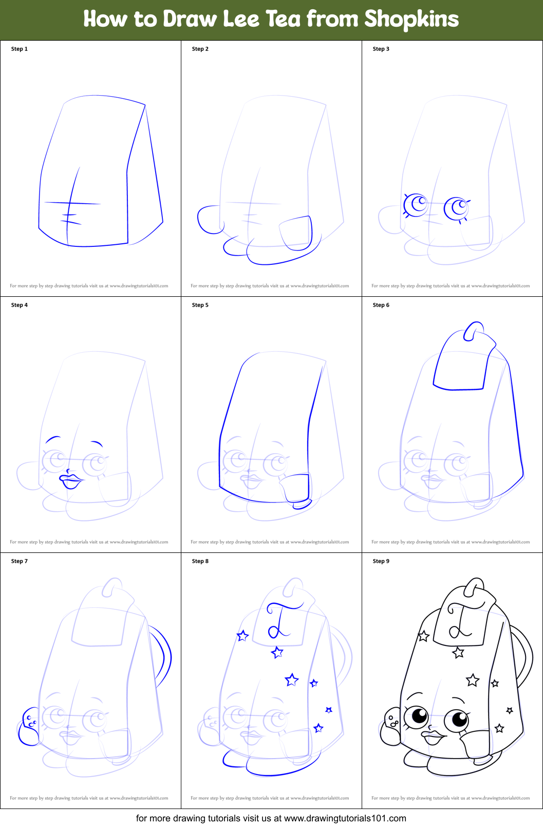 How to Draw Lee Tea from Shopkins Printable Step by Step