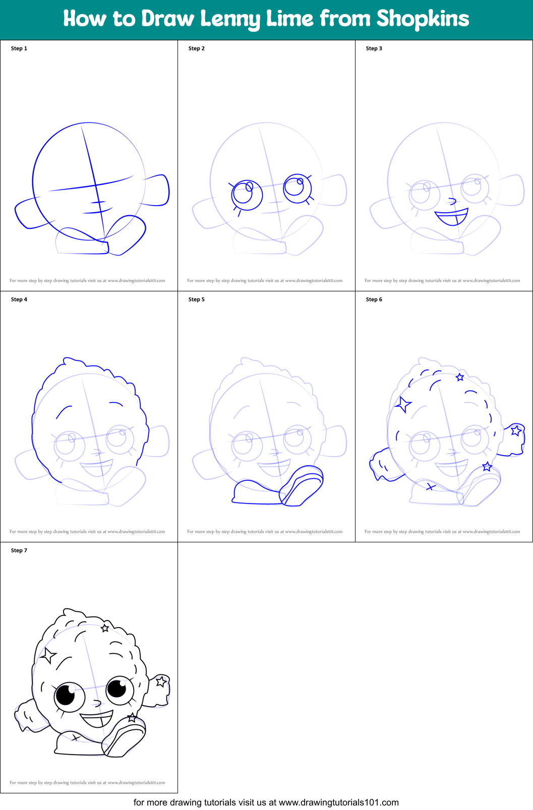 How to Draw Lenny Lime from Shopkins Printable Step by Step